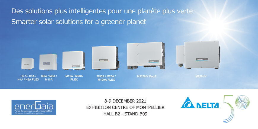 Delta Puts Spotlight on New High-Efficiency Flex Series 3-Phase Inverters and High-Power Solar Inverters at Energaia 2021